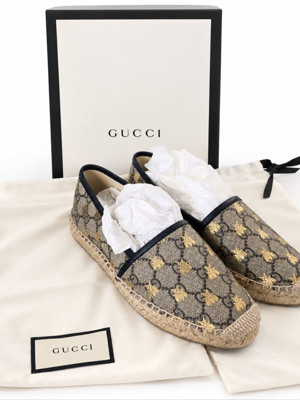 Gucci GG Supreme Bee Espadrilles Size 35 (US 5) - Full Set Box & Dust Bags